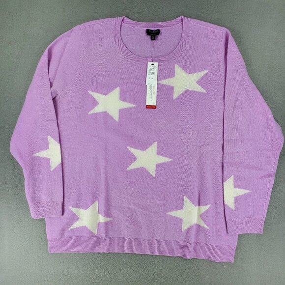 New Talbots 2XP Lilac Pink Cashmere Star Sweater Preppy Soft Casual Crew Neck - Picture 1 of 4